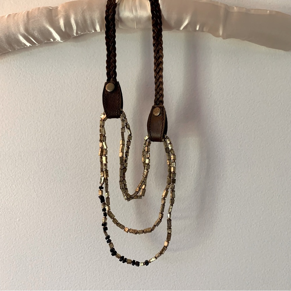 Noonday Collections Gold Necklace with Leather Strap